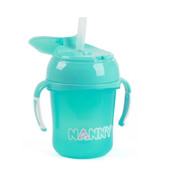 Cốc tập uống có tay cầm và ống hút Nanny N104/C (Hồng)