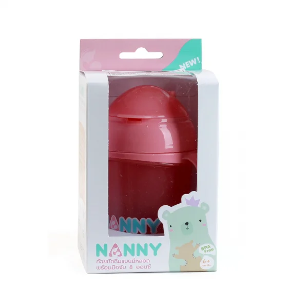 Cốc tập uống có tay cầm và ống hút Nanny N104/C (Hồng)