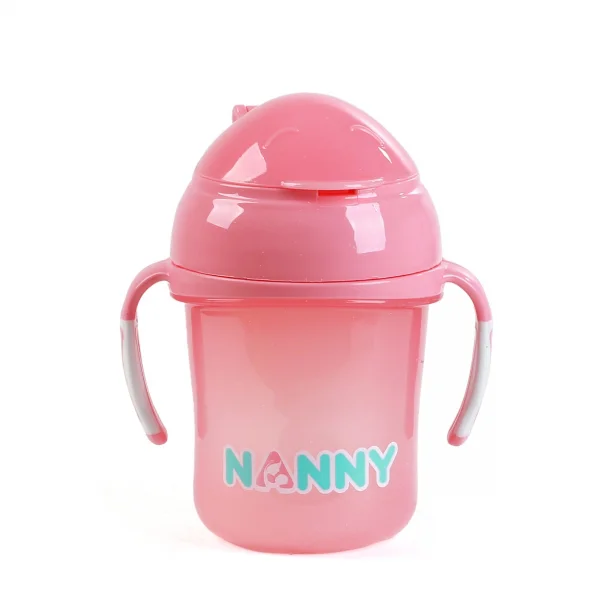 Cốc tập uống có tay cầm và ống hút Nanny N104/C (Hồng)