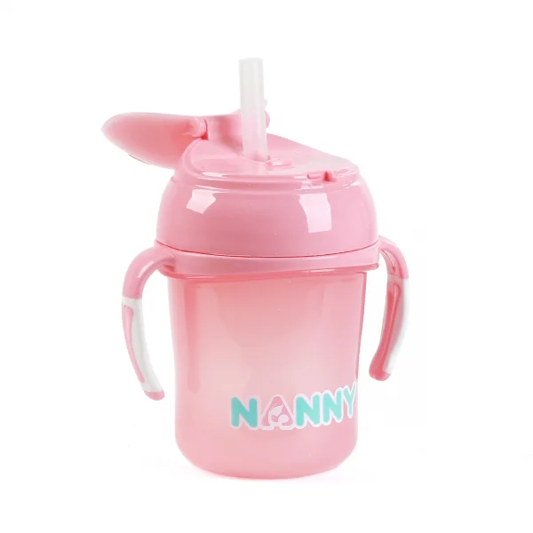 Cốc tập uống có tay cầm và ống hút Nanny N104/C (Hồng)
