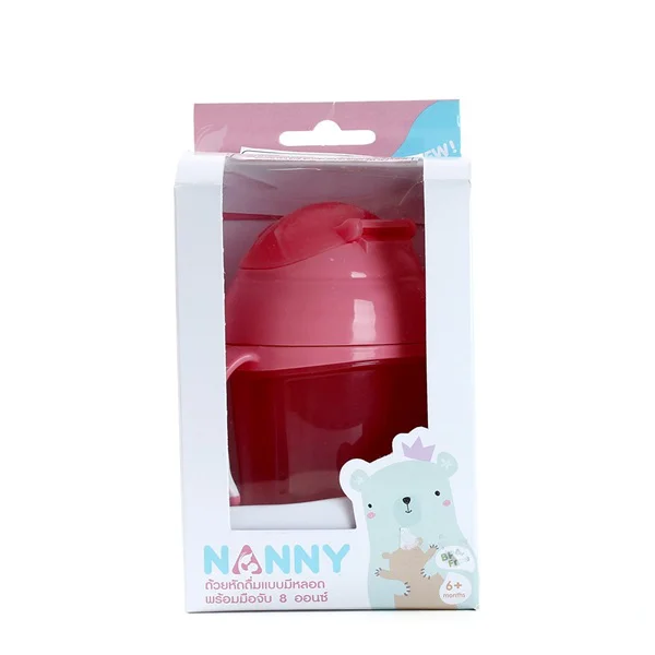 Cốc tập uống có tay cầm và ống hút Nanny N104/C (Hồng)