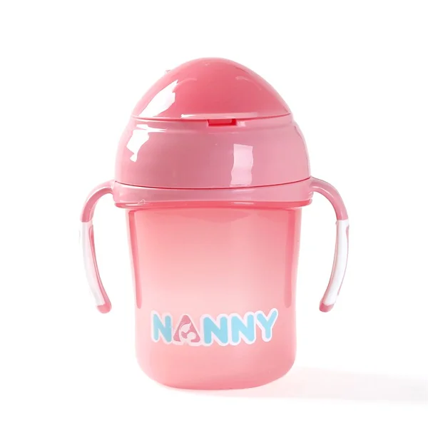 Cốc tập uống có tay cầm và ống hút Nanny N104/C (Hồng)