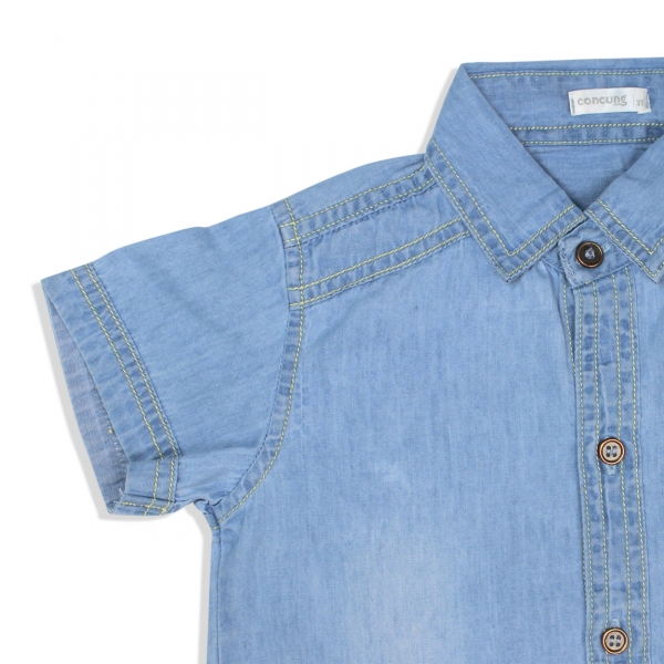 Áo sơ mi jeans tay ngắn Concung B077010 Xanh jean