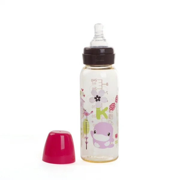Bình sữa Kuku nhựa PES cổ thường 240ml (KU5851A, Hồng)