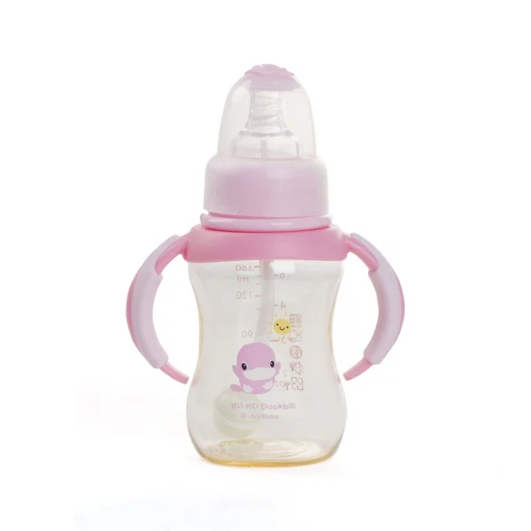 Bình sữa Kuku nhựa PES cổ thường có tay cầm 150ml (KU5835, Hồng)