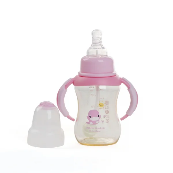 Bình sữa Kuku nhựa PES cổ thường có tay cầm 150ml (KU5835, Hồng)