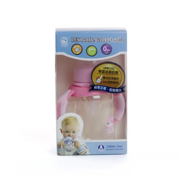 Bình sữa Kuku nhựa PES cổ thường có tay cầm 150ml (KU5835, Hồng)