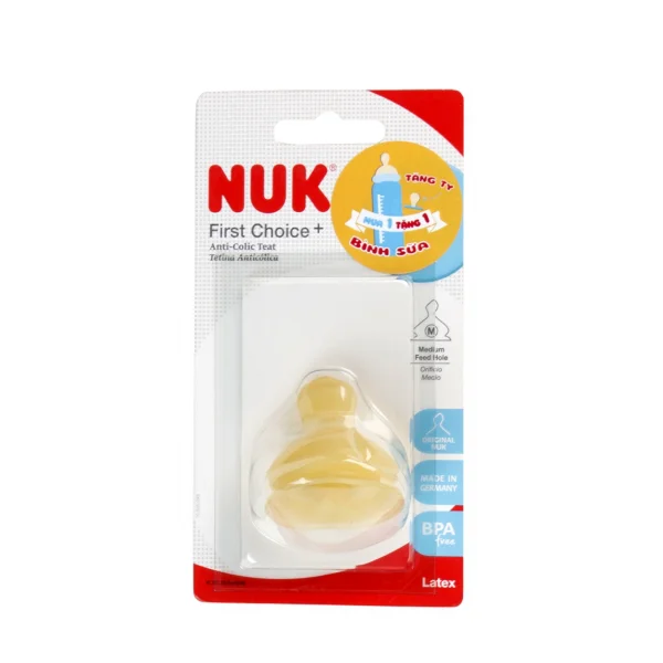 Ty thay bình sữa Nuk cao su cổ rộng số 2 (1 cái, size M)