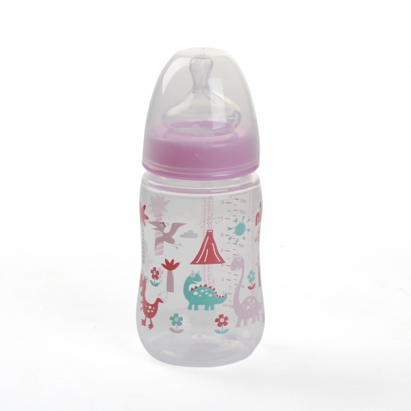Bình sữa Nip núm ty silicone ,nhựa PP cổ rộng 260ml (NIP35043, Hồng)