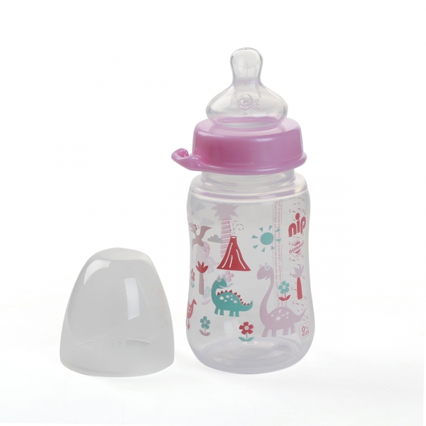 Bình sữa Nip núm ty silicone ,nhựa PP cổ rộng 260ml (NIP35043, Hồng)