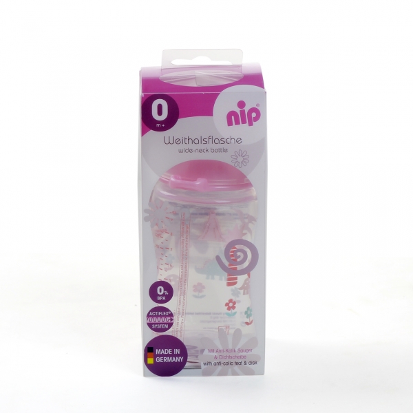 Bình sữa Nip núm ty silicone ,nhựa PP cổ rộng 260ml (NIP35043, Hồng)