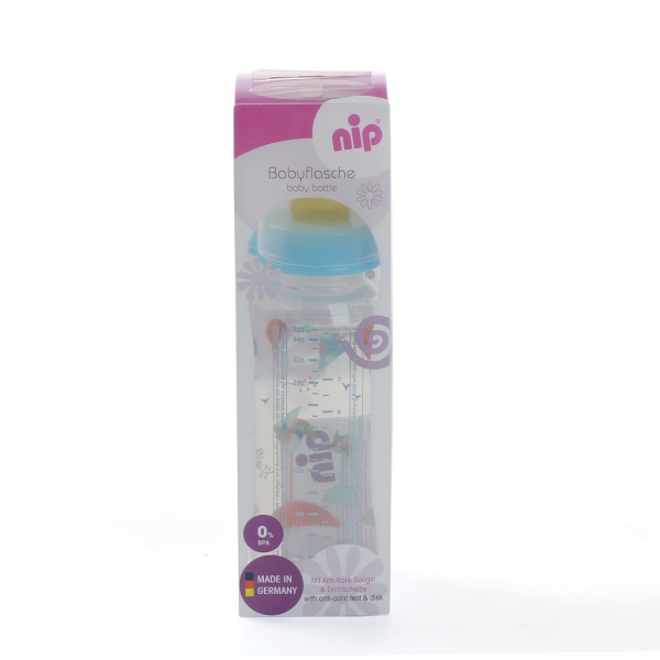 Bình sữa Nip núm ty cao su, nhựa PP cổ thường 250ml (NIP35007,Xanh)