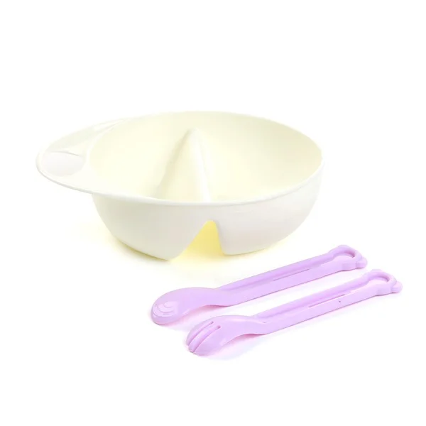 Chén ăn 2 ngăn kèm muỗng, CEQ208/2 Trắng