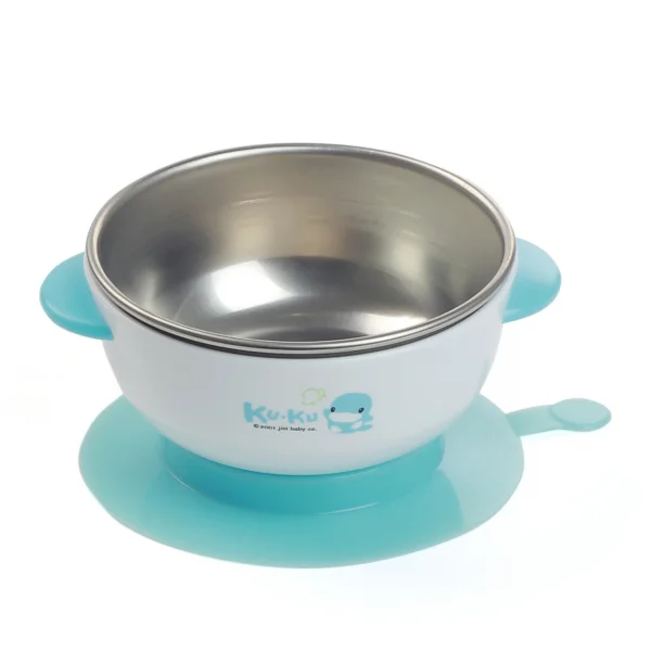 Chén ăn Kuku inox có đế dính KU5464, Xanh