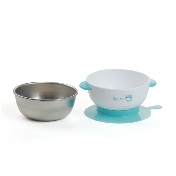 Chén ăn Kuku inox có đế dính KU5464, Xanh