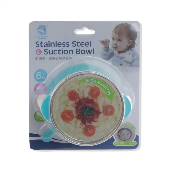 Chén ăn Kuku inox có đế dính KU5464, Xanh