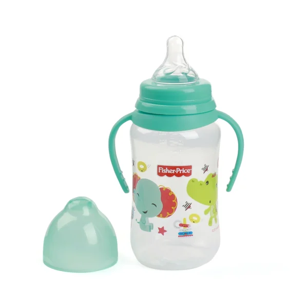 Bình sữa Fisher Price cổ rộng, có tay cầm 330ml (FP08, Xanh dương)
