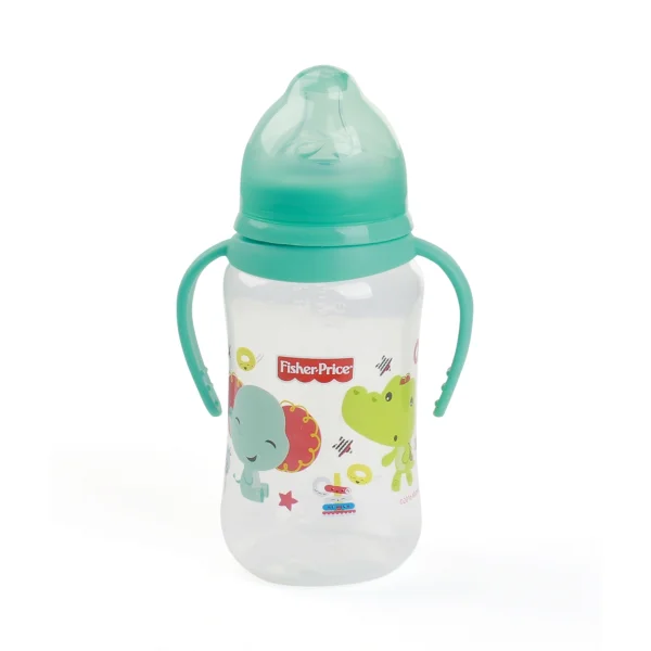 Bình sữa Fisher Price cổ rộng, có tay cầm 330ml (FP08, Xanh dương)