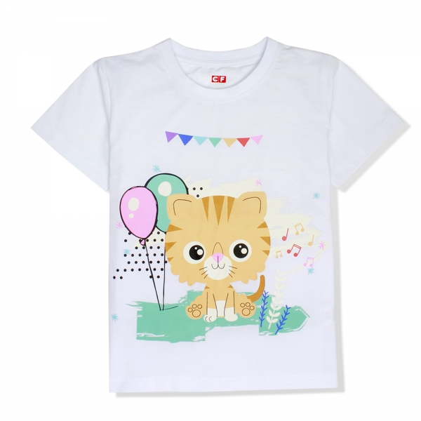 Áo thun tay ngắn con Mèo CF 107007, 6-7Y, Trắng