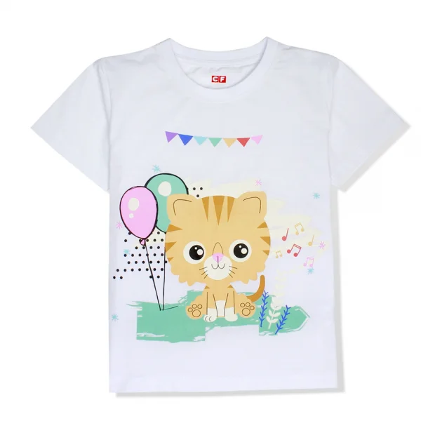 Áo thun tay ngắn con Mèo CF 107007, 6-7Y, Trắng