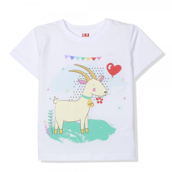 Áo thun tay ngắn con Dê CF 107003, 2-3Y, Trắng