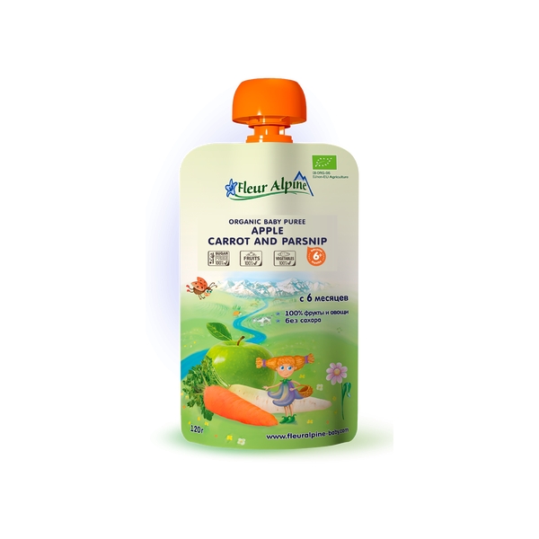 Dinh dưỡng trái cây Organic táo, cà rốt và củ cải trắng 120g