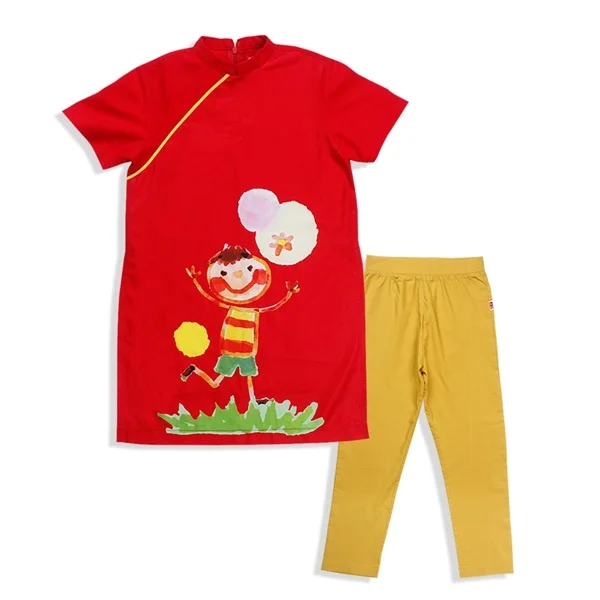 Set áo dài bé trai CF B127026 Đỏ