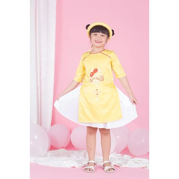 Set áo dài bé gái CF G127047 Vàng