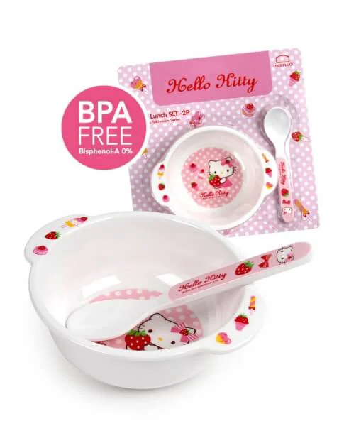 Bộ đồ ăn cho bé Set 2P bằng nhựa melamin Hello Kitty Lock & Lock LKT453S2