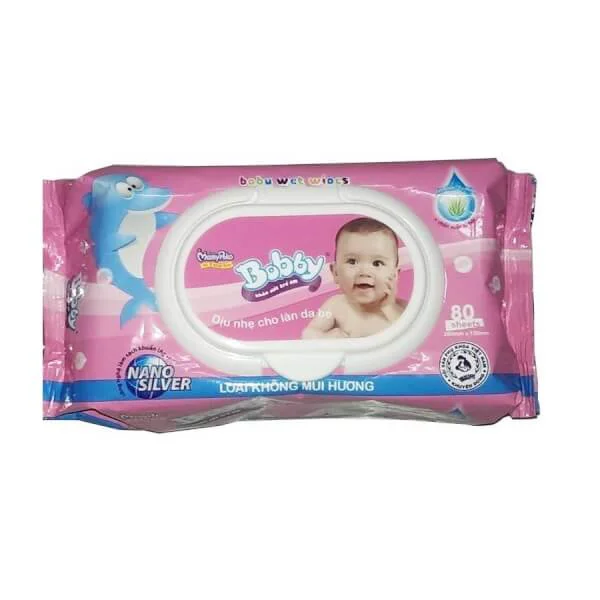 Giấy ướt Bobby Care Không mùi, 80 miếng