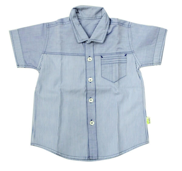 Áo sơmi sọc tím phối denim