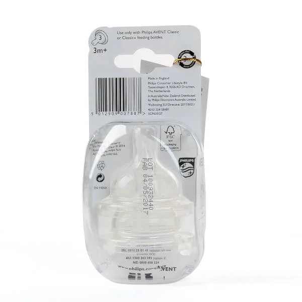 Vỉ 2 núm ty silicone Philips Avent (SCF633.27, 3 lỗ,3-6M)