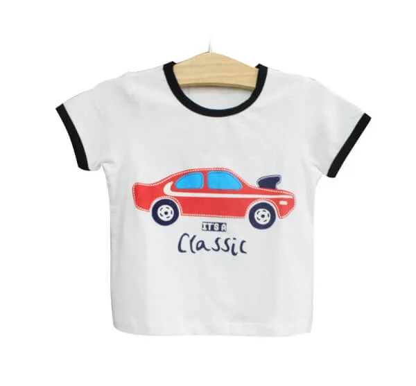 Áo thun tay ngắn bé trai in xe Classic_trắng