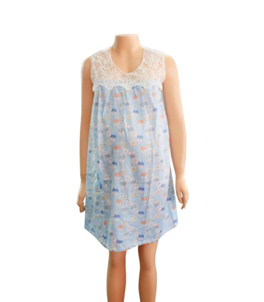 Đầm bầu mặc nh&agrave; kate cổ ren họa tiết_xanh