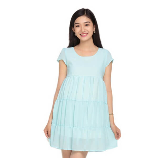 Đầm bầu xòe 3 khúc xanh da trời