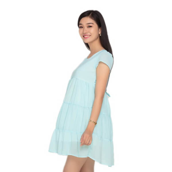 Đầm bầu xòe 3 khúc xanh da trời