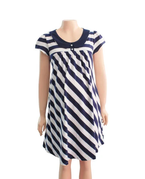 Đầm bầu sọc xéo xanh đen phối trắng