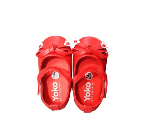 Giày bé gái nơ dây đính hai hoa mai_Đỏ