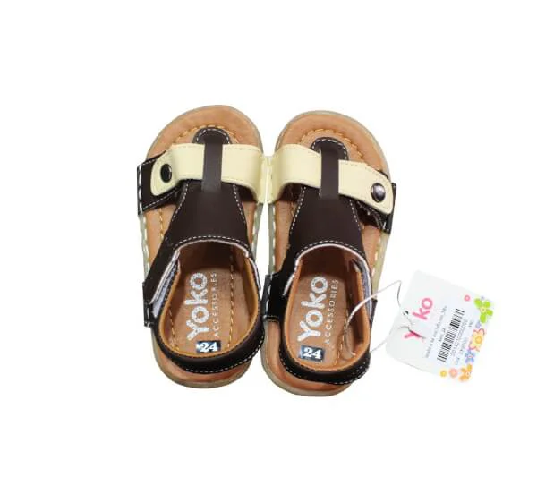 Sandal si bé trai luồn nút_Nâu kem