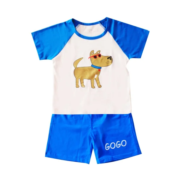 Bộ bé trai in cún đeo kính