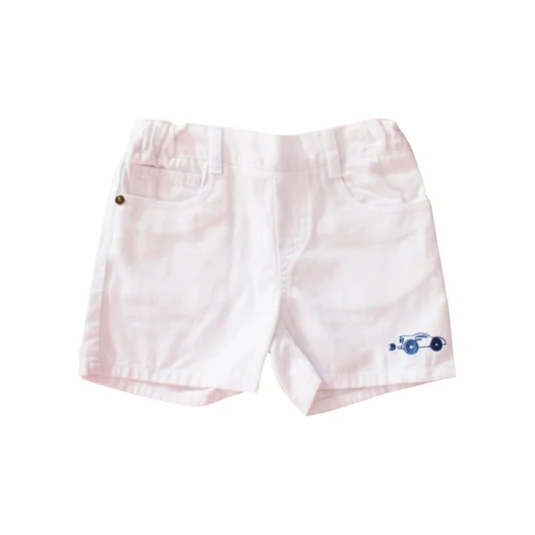 Quần kaki bé trai ngắn trơn thêu nét hình xe