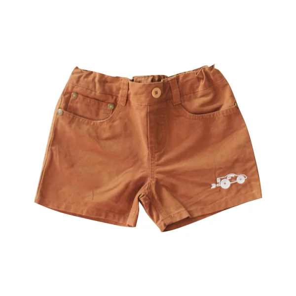 Quần kaki bé trai ngắn trơn thêu nét hình xe