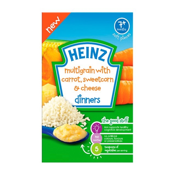Bột ăn dặm Ngũ cốc, cà rốt, phomai và bắp ngọt nghiền Heinz 100g