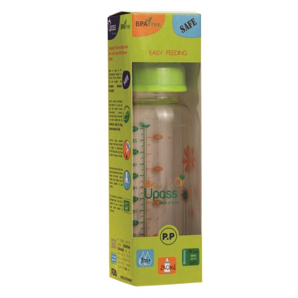 Bình sữa nhựa PES không BPA núm ty silicon Upass UP02801CL_màu cam, 240ml