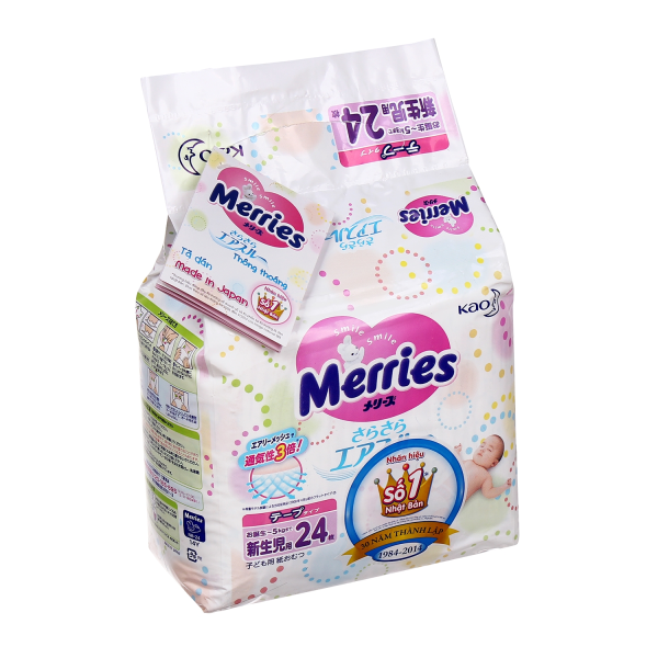 Tã dán Merries - Sơ sinh, dưới 5kg, 24 miếng