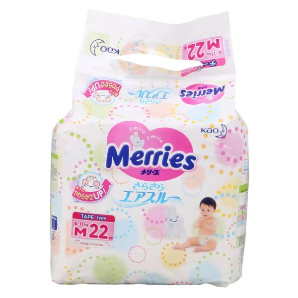 Tã dán Merries - M, 6-11kg, 22 miếng