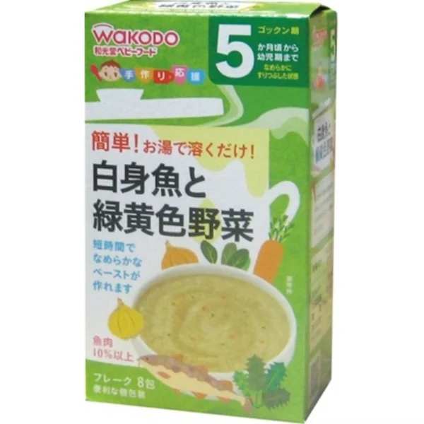 Bột ăn dặm Wakodo Cá tuyết và rau, 5 tháng