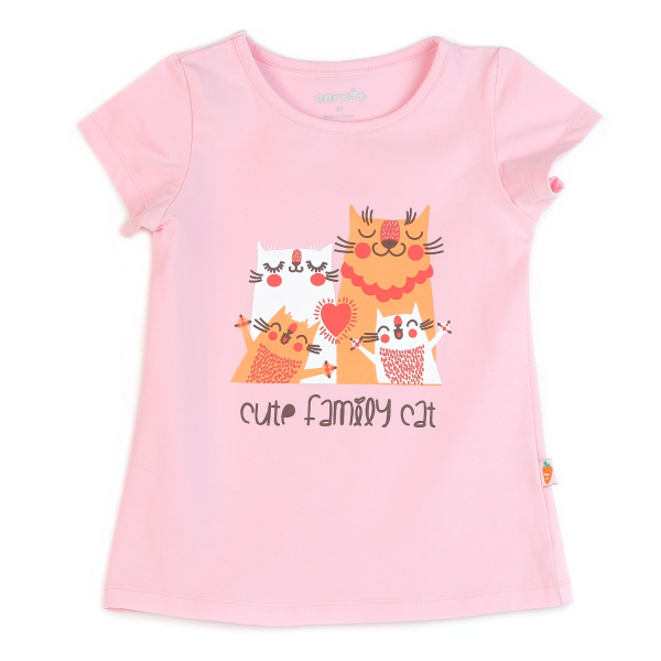 Áo thun bé gái tay ngắn Family cat