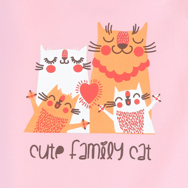 Áo thun bé gái tay ngắn Family cat