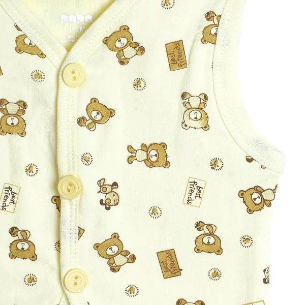 Áo ghi lê in hình gấu nâu PaPa 0-3 M, vàng